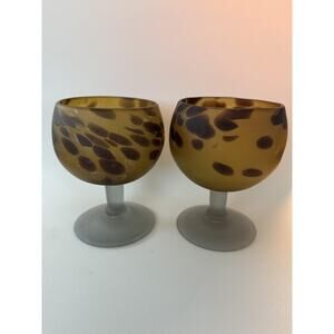 Vintage Art Glass Goblets 5.5" Frosted Stem Pair Collectible Decor Wine Glasses